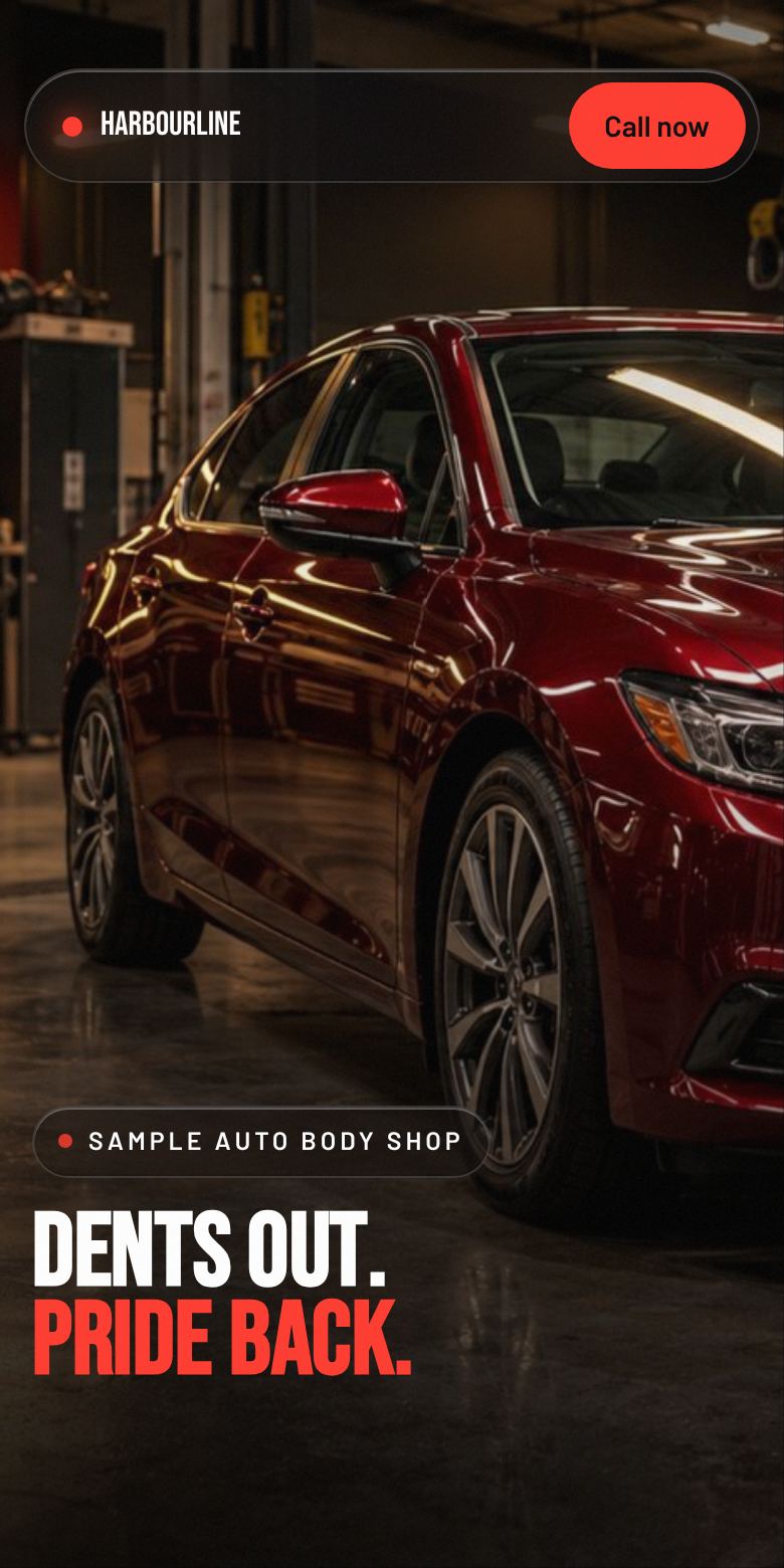 Example auto body website on a phone